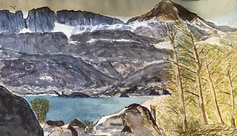 Dan’s photo of Arny Galpern’s oil painting of Lake Winnemucca, in the Sierra Nevada along the Pacific Crest Trail.